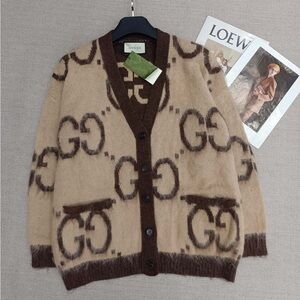 Gucci Beige and Brown GG Pattern Cardigan